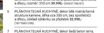 PLÁNOVATELNÁ KUCHYNĚ, dekor bílá matná/černá struktura kamene, šířka cca 300 cm, bez spotřebičů a dřezu, obklad výklenku za příplatek