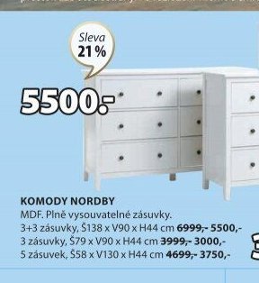Komoda NORDBY 3+3 zásuvky