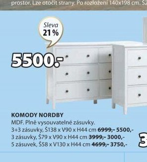 Komoda Nordby (3+3 zásuvky)