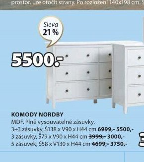 Komoda NORDBY 3+3 zásuvky