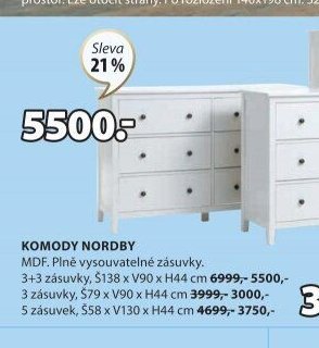 Komoda NORDBY (3+3 zásuvky)