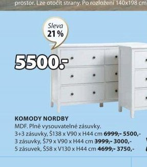 Komody NORDBY (3+3 zásuvky)