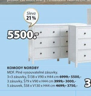 Komody NORDBY (3+3 zásuvky)