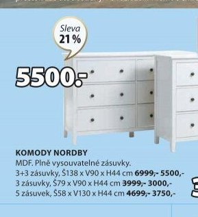 Komoda NORDBY 3+3 zásuvky