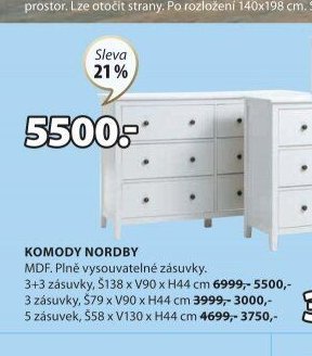 Komoda NORDBY 3+3 zásuvky
