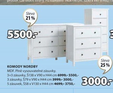 Komoda NORDBY 3+3 zásuvky