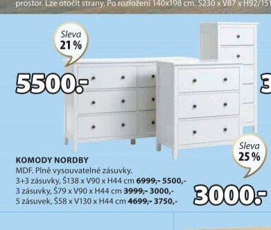 Komoda NORDBY 3+3 zásuvky