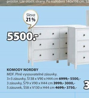 Komoda NORDBY 3+3 zásuvky