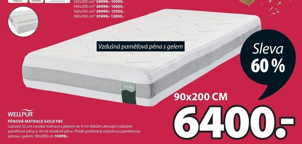 PĚNOVÁ MATRACE GOLD F85