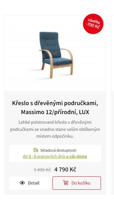 Křeslo s dřevěnými područkami, Massimo 12/přírodní, LUX