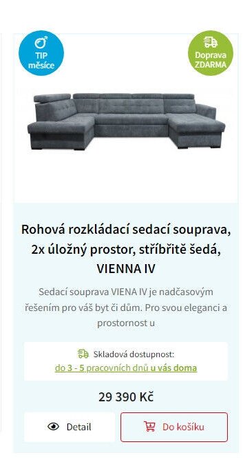 Rohová rozkládací sedací souprava, 2x úložný prostor, stříbřitě šedá, VIENNA IV