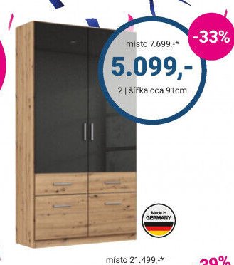 ŠATNÍ SKŘÍŇ „CORK“, dekor přírodní dub/grafit, 3 dveře, 4 police, 1 šatníková tyč, Š/V/H: cca 135/199/58 cm 5.599,- / 4 dveře, Š/V/H: cca 180/199/58 cm 5.599,-
