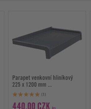 Parapet venkovní hliníkový 225 x 1200 mm...