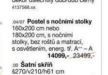 Postel s nočními stolky 160x200 cm nebo 180x200 cm, s nočními stolky, bez roštů a matrací, s osvětlením, energ. tř. A++ – A