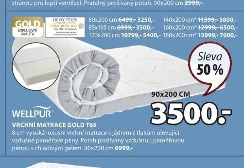 WELLPUR VRCHNÍ MATRACE GOLD T65