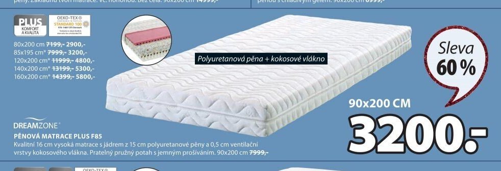 DREAMZONE PĚNOVÁ MATRACE PLUS F85