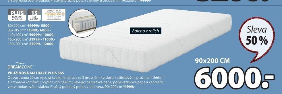 DREAMZONE PRUŽINOVÁ MATRACE PLUS S65