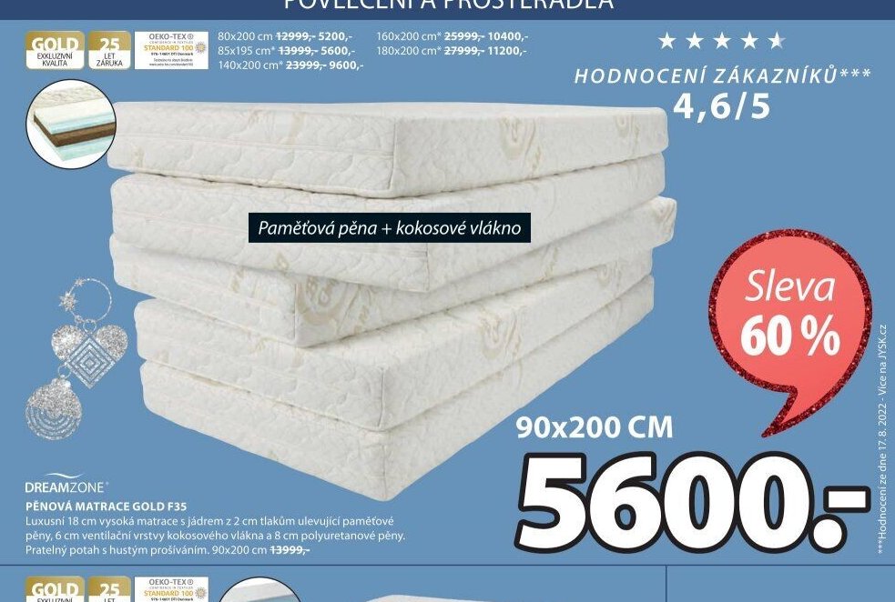 DREAMZONE PĚNOVÁ MATRACE GOLD F35