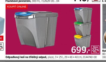 Odpadkový koš na tříděný odpad, plast, 3x25 l