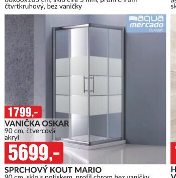 SPRCHOVÝ KOUT MARIO 90 cm, sklo s potiskem, profil chrom bez vaničky