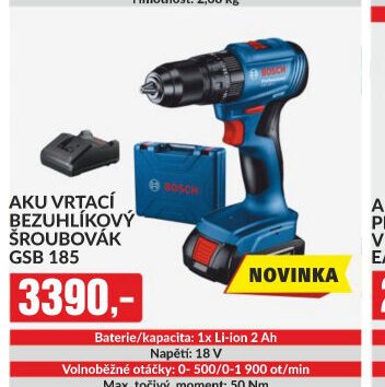 Aku vrtací bezuhlíkový šroubovák GSB 185