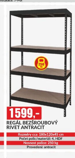 REGÁL BEZŠROUBOVÝ RIVET ANTRACIT