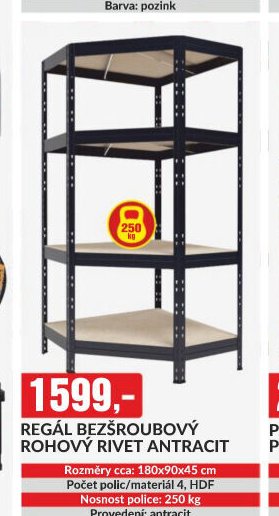 REGÁL BEZŠROUBOVÝ ROHOVÝ RIVET ANTRACIT