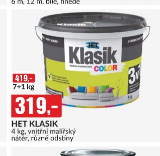 HET KLASIK 4 kg, vnitřní malířský nátěr, různé odstíny