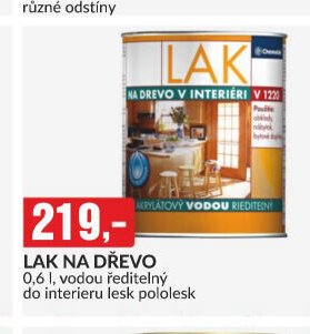 LAK NA DŘEVO 0,6 l, vodou ředitelný do interiéru lesk pololesk