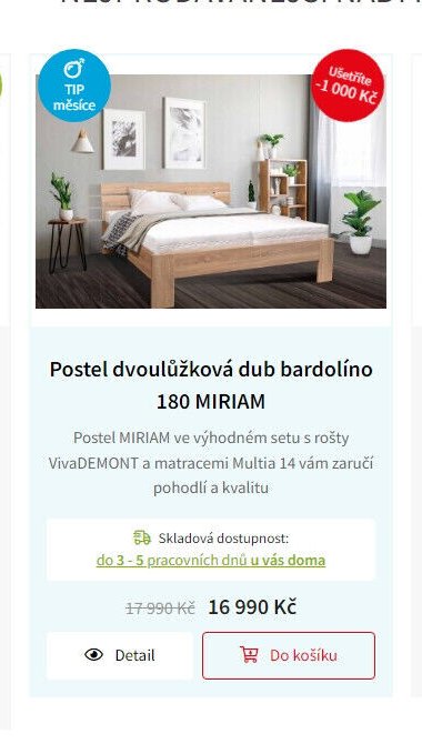 Postel dvoulůžková dub bardolíno 180 MIRIAM