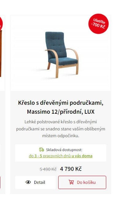 Křeslo s dřevěnými područkami, Massimo 12/přírodní, LUX
