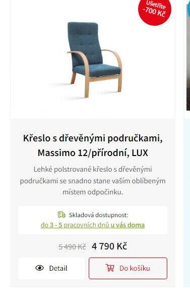 Křeslo s dřevěnými područkami, Massimo 12/přírodní, LUX