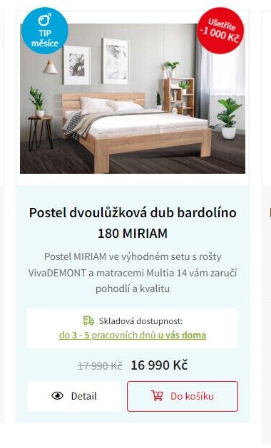 Postel dvoulůžková dub bardolíno 180 MIRIAM