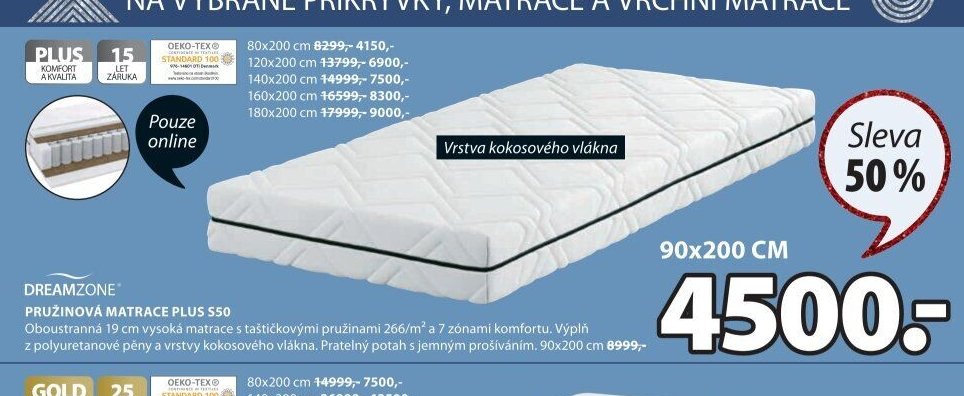 DREAMZONE PŘUŽINOVÁ MATRACE PLUS S50