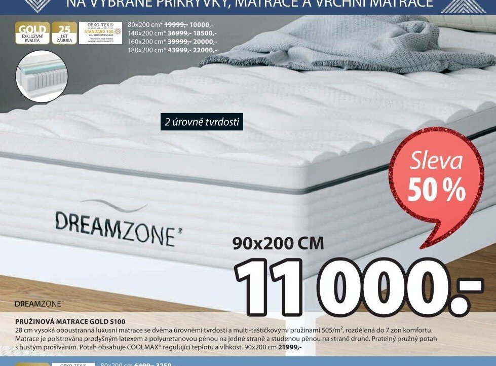 DREAMZONE PRUŽINOVÁ MATRACE GOLD S100