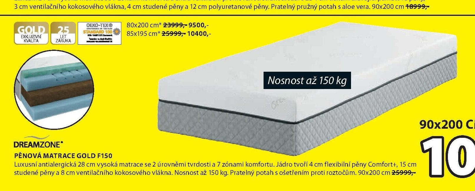 DREAMZONE PĚNOVÁ MATRACE GOLD F150