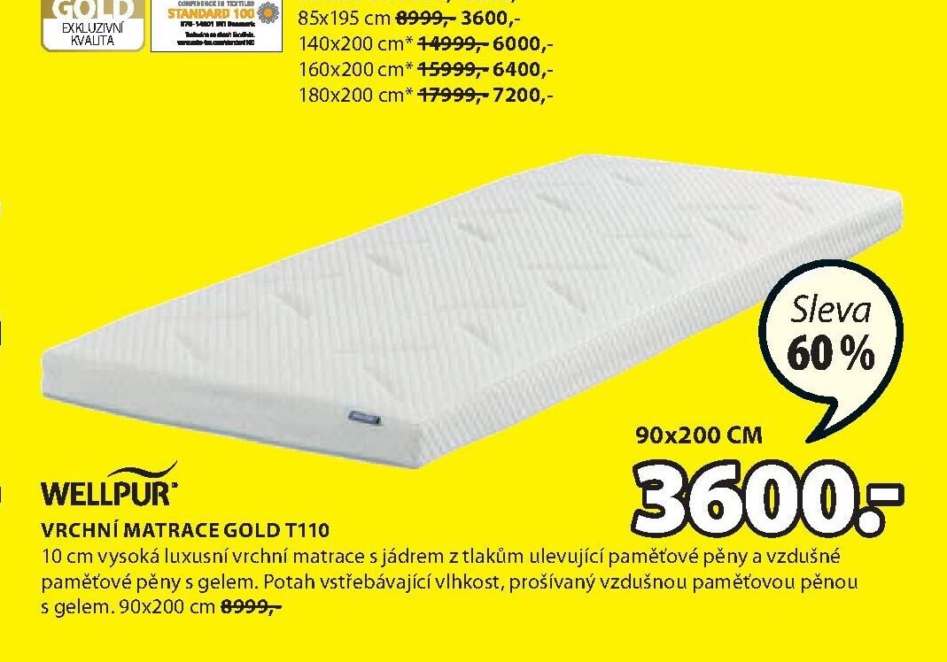 WELLPUR vrchní matrace GOLD T110