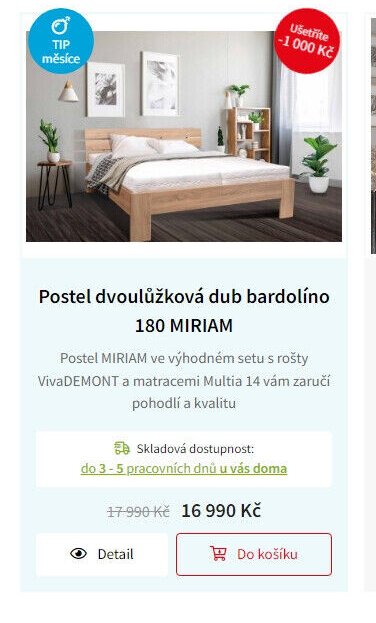 Postel dvoulůžková dub bardolío 180 MIRIAM
