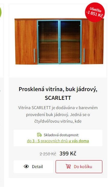 Prosklená vitrína, buk jádrový, SCARLETT