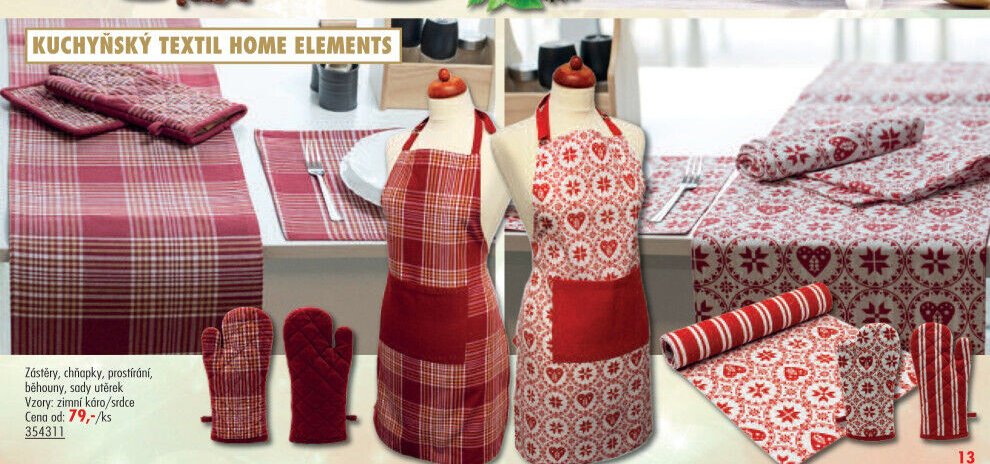 Zástěry, chňapky, prostírání, běhouny, sady utěrek HOME ELEMENTS