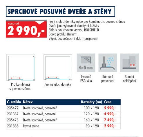 Sprchové posuvné dveře a stěny