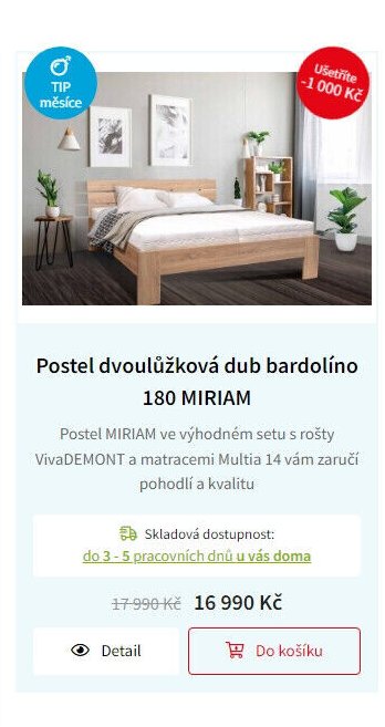 Postel dvoulůžková dub bardolín 180 MIRIAM