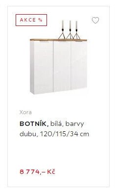 Xora BOTNÍK, bílá, barvy dubu, 120/115/34 cm
