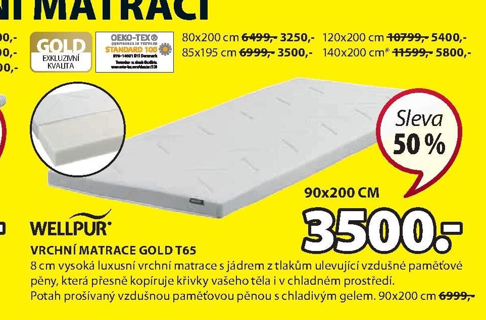 VRCHNÍ MATRACE GOLD T65
