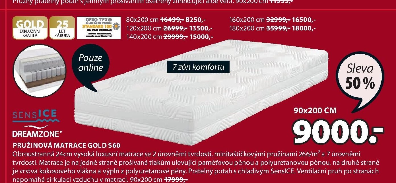 DREAMZONE PRUŽINOVÁ MATRACE GOLD S60