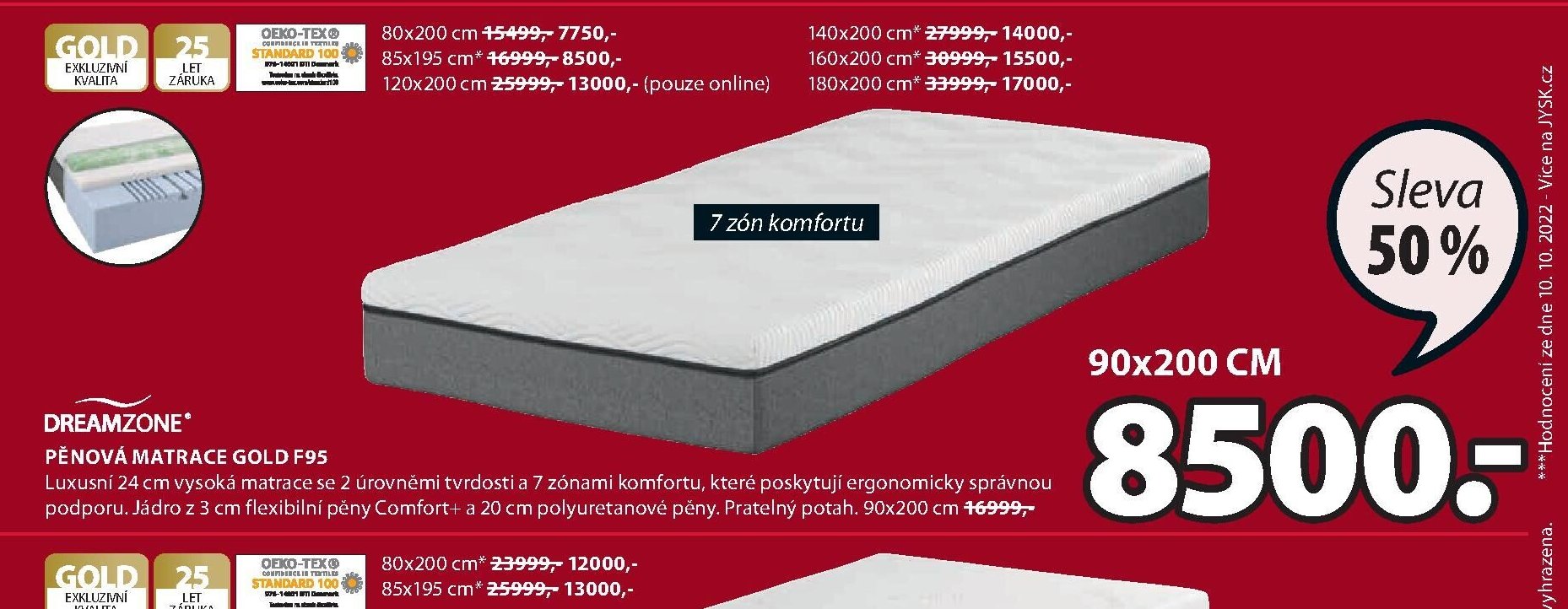 PĚNOVÁ MATRACE GOLD F95