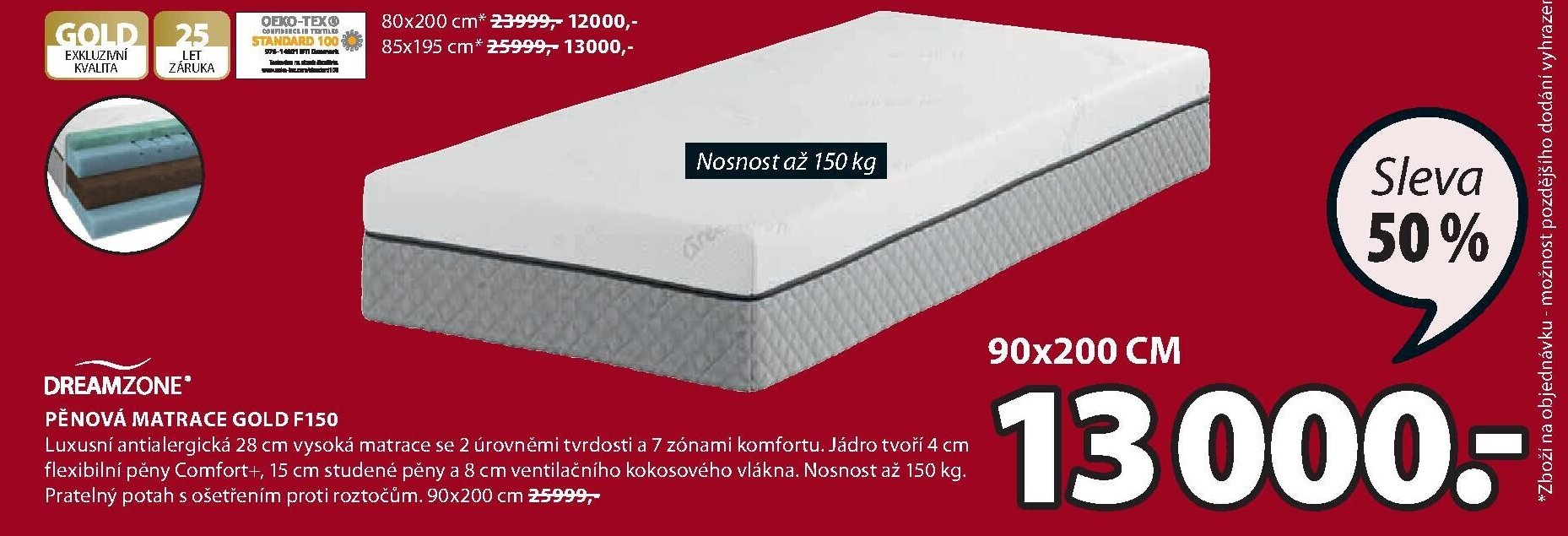 PĚNOVÁ MATRACE GOLD F150