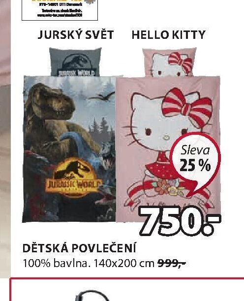 Dětské povlečení Jurský svět / Hello Kitty