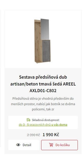 Sestava předsíňová dub artisan/beton tmavá šedá AREEL AXLD01-C802