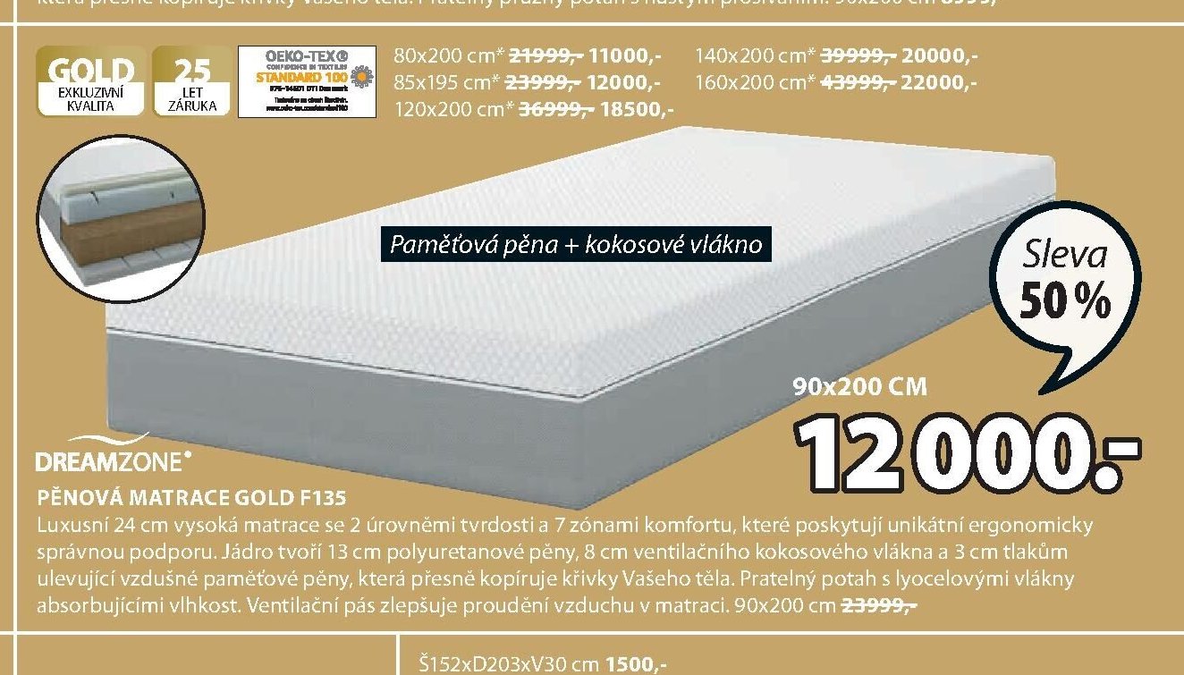 PĚNOVÁ MATRACE GOLD F135